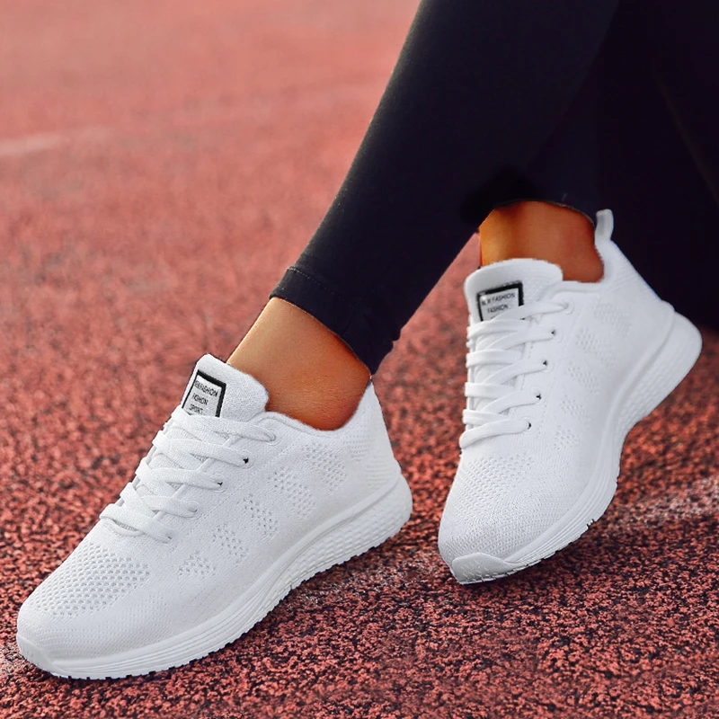 Women\'s Sneakers Breathable 2024 New Fashion Trainers Flat Woman Vulcanize Shoes Mesh Fabric Lace Up Female Footwear Shoes