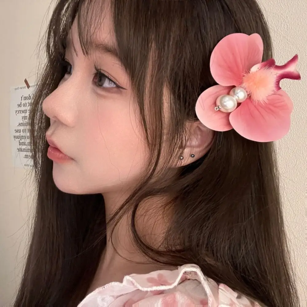 

Headdress Pearl Orchid Flower Hairpin Korean Style Sweet Bohemia Barrettes Butterfly Orchid Hair Accessories Duckbill Clip Beach