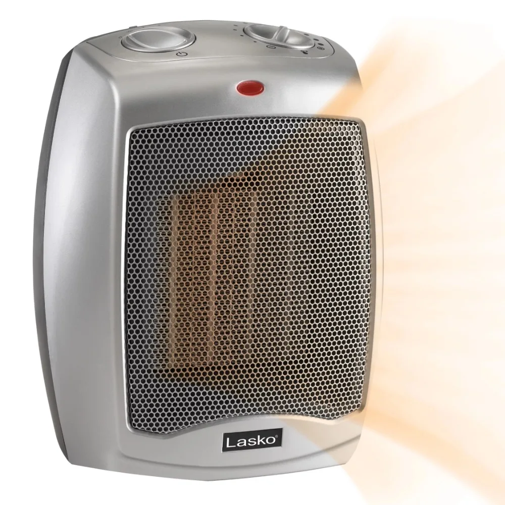 

1500W Electric Ceramic Space Heater, with Three Settings and Adjustable Thermostat Silver, Equipped with Overheating Protection