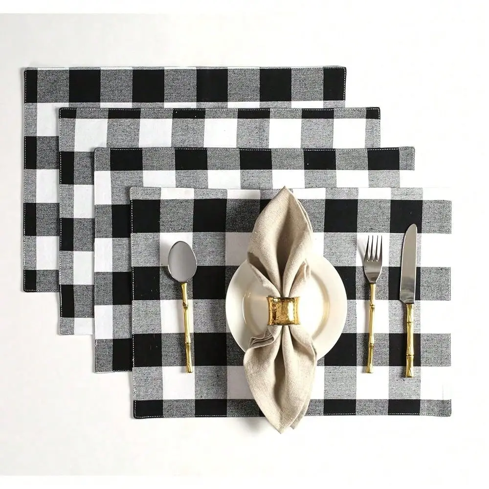 

Fab Cotton Placemat 13x19 Inches, Heat Resistant, Buffalo Plaid Placemats Set Of 4, Decorative Reversible Check Pattern Placema