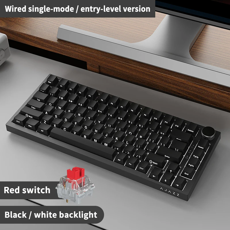 AK820 Red-Switch Mechanisch Gaming-Toetsenbord, 75% Layout, Hot-Swappable Switches, Met USB-C-poort, Witte Achterverlichting, Fiv