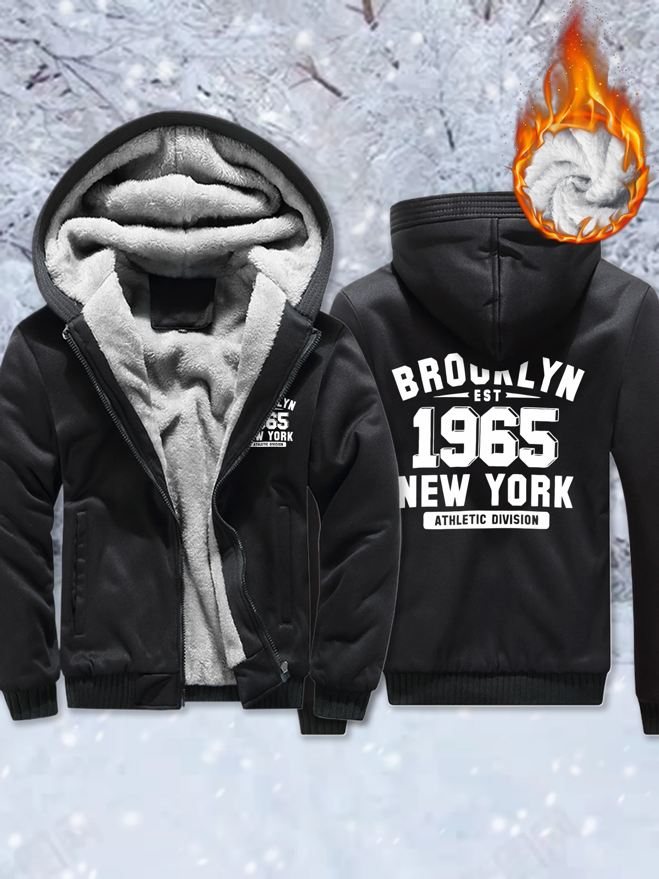 

New York City Brooklyn 1965, дизайнерское мужское утепленное пальто, флисовая куртка с карманами, зимние толстовки на молнии большого размера, повседневная универсальная одежда