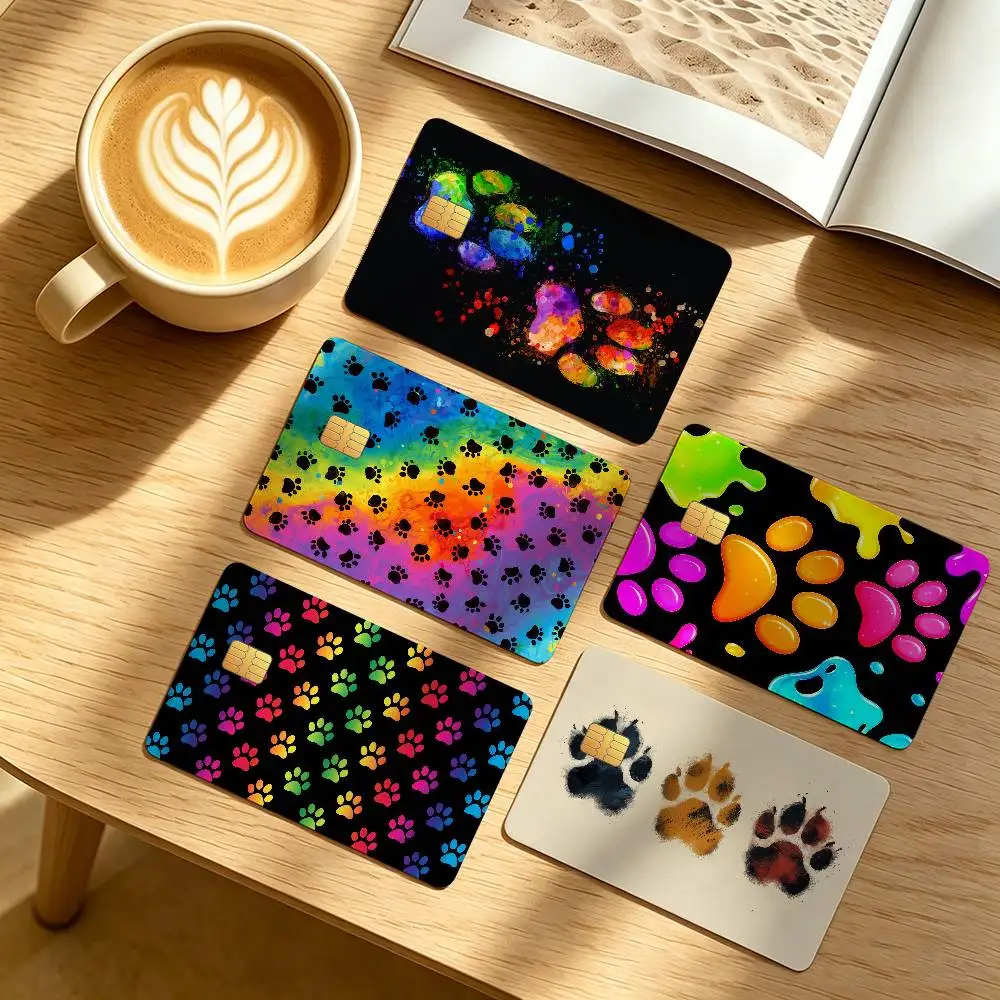 Colorful Cute Footprint Credit Card Public Transportation Cards Protective Sticker Waterproof Card Face Decoration 4PCS