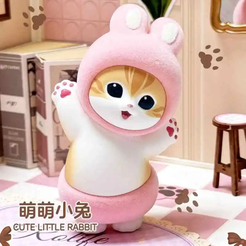 Miniso Cat Flurry Party Series Suprise Box Figure Anime Flocking Material Kawaii Animal Model Display Decoration Desktop Toys