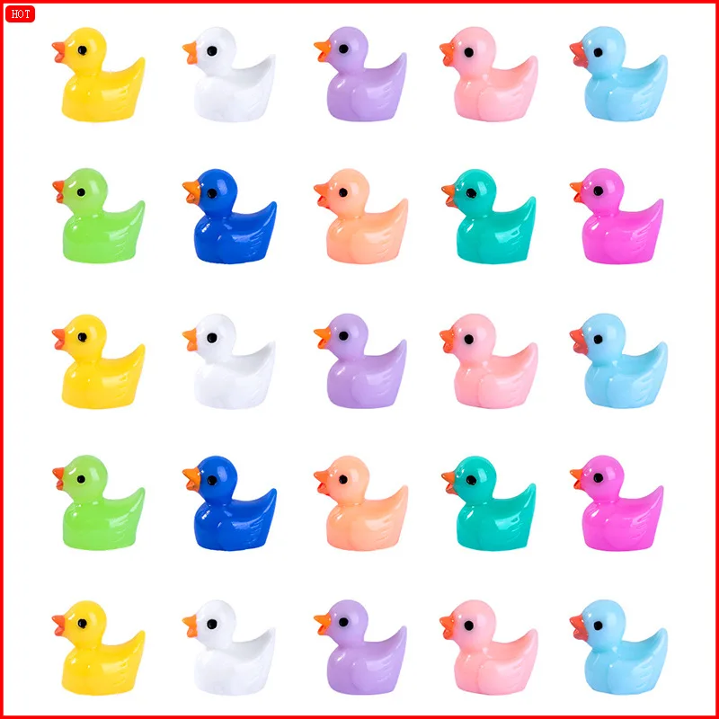 Juego de Mini patos de resina para decoración en maceta, 50 piezas, a granel, Miniatura, jardín, casa de muñecas, decoración de pasteles, Kit de Slime artesanal