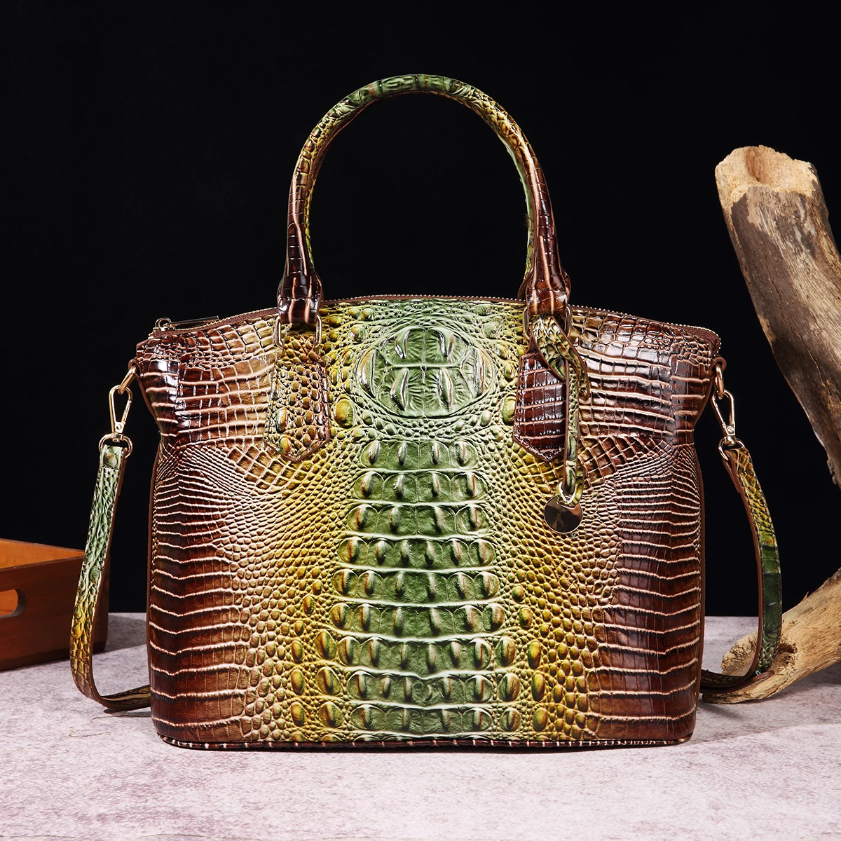 Crocodile Embossed Tote Bag Patent Leather Ombre Handbag Classic Style Satchel Purse Casual Large Crossbody Bag