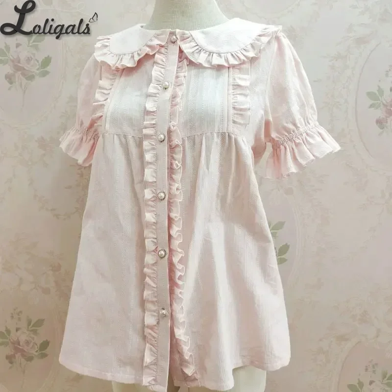 Sweet Short Sleeve Lolita Blouse Cotton Shirt for Women by Yiliya