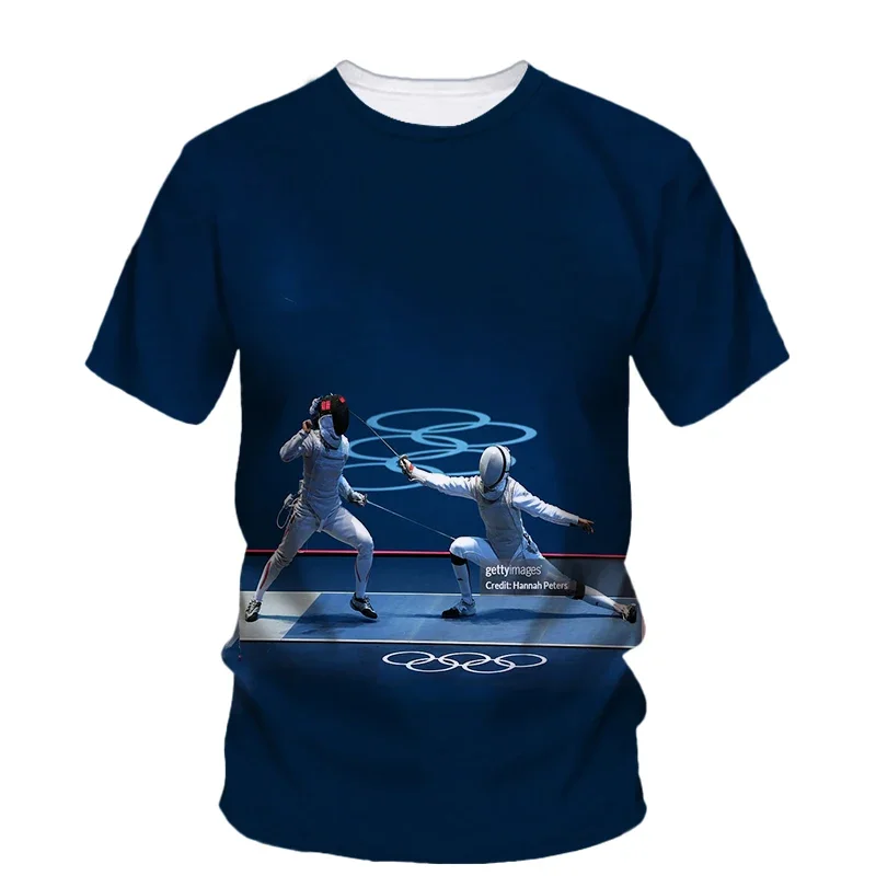Fencing Sports Summer Men's Competitive Competition Quick Dry T-Shirt Short Sleeve Fashion Loose Comfortable Casual Quality Top