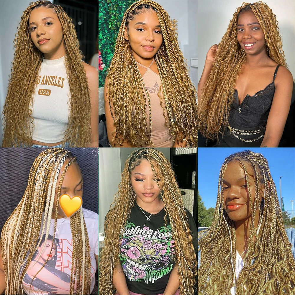 Linhua 27# Deep Wave Bulk Human Hair For Braiding Boho Braids Honey Blonde Crochet Micro Knotless Bohemian Braids Double Drawn