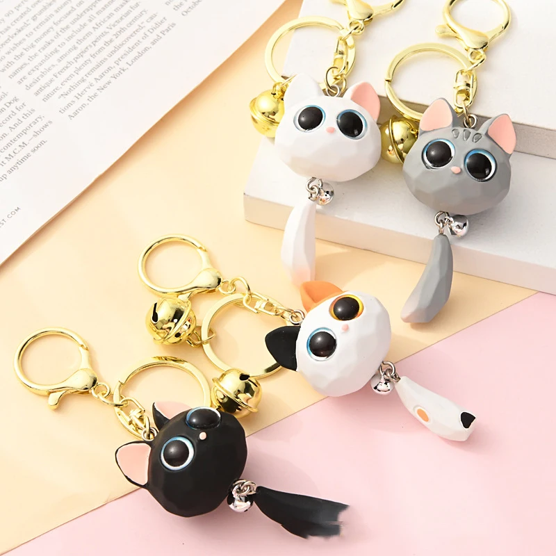 Cartoon Creative Big Eyes Cat Head Keychain Cute Anti-loss Cat Head Pendant Durable Exquisite 3D Keyring Couple Hanging Accessor