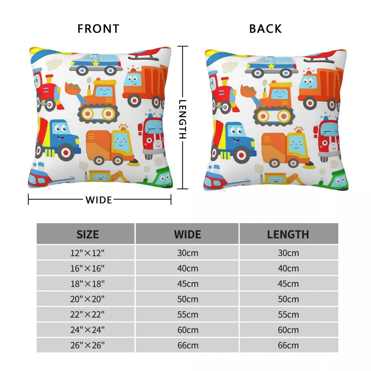 Plane Helicopter Excavator Trashtruck Ship Tractor Train Police Firetruck Square Pillowcase Pillow Cover Cushion Throw Pillow