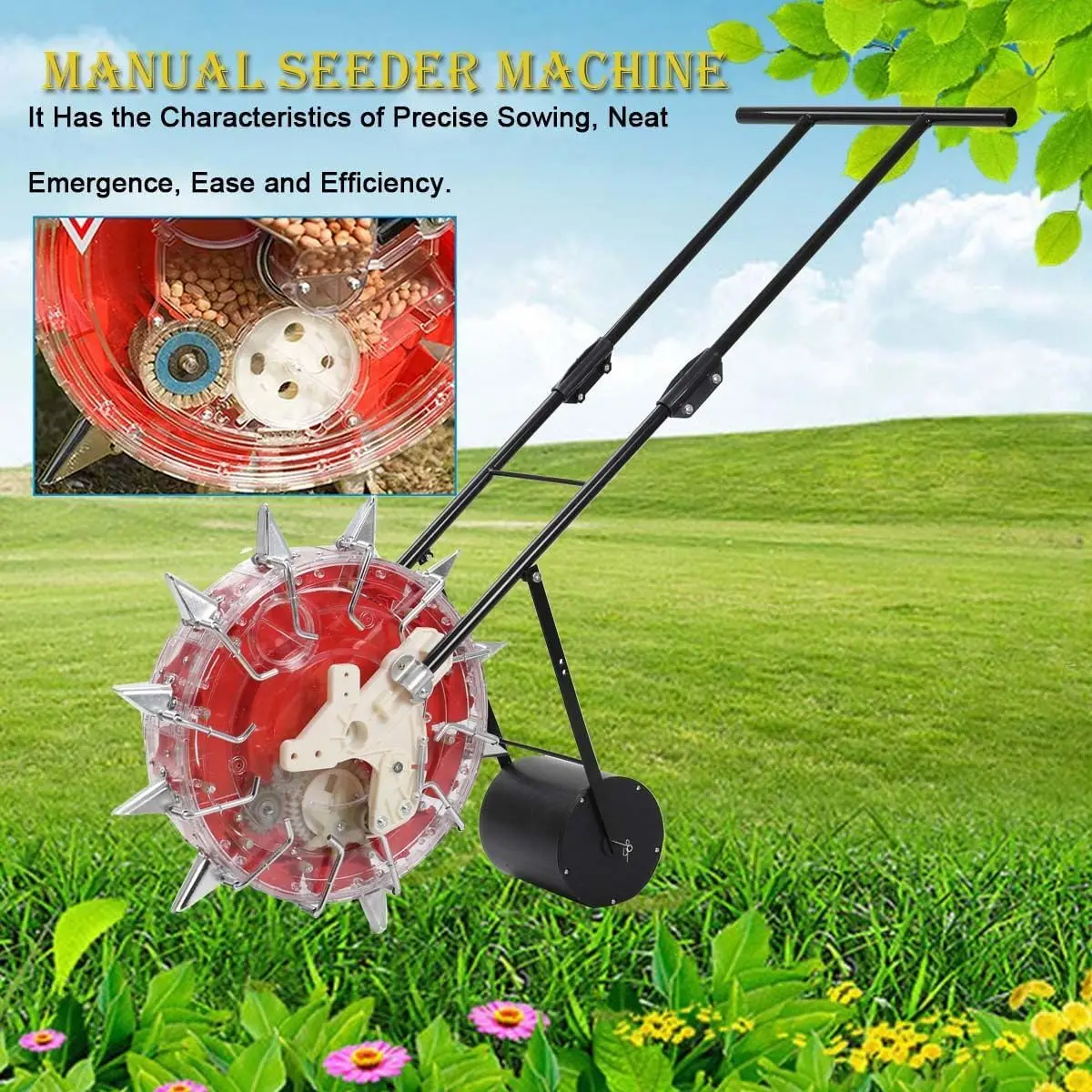 Hand Seed Spreader,มือถือเครื่องหยอดเมล็ด,Hand-Push Roller Seeder,เมล็ดDispenser Spreaders,ข้าวโพดเมล็ดเครื่องมือ