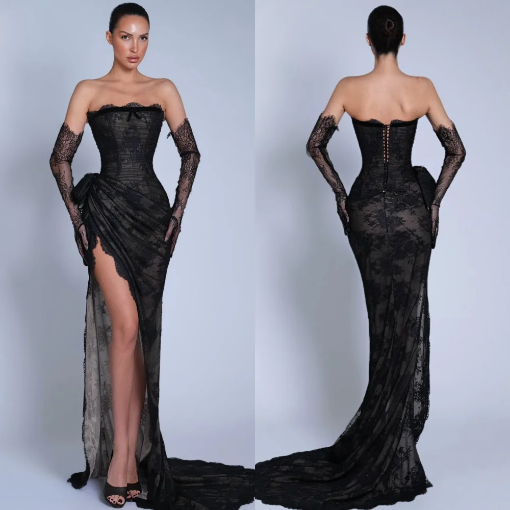 Personalizado estilo moderno sexy renda ruched plissado sereia sem alças vestidos longos sob medida vestidos de ocasião de alta qualidade combinando