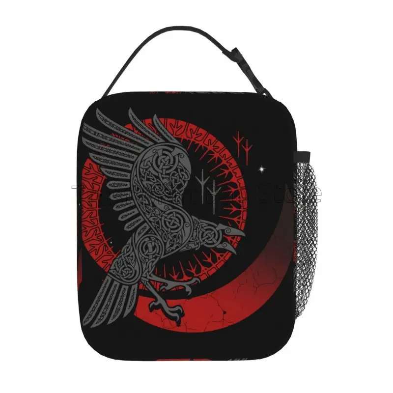 Odin Viking Norse mitologia Black Raven Crow borsa da pranzo isolata riutilizzabile portatile impermeabile Oxford Bento Tote per lavoro di viaggio