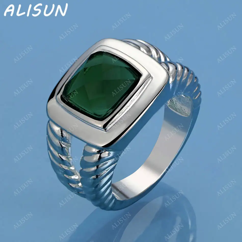 

ALISUN 925 Sterling Silver Zirconia Square Ring For Women Men Fashion Jewelry Vintage Grace Charm Noble Party Birthday Gifts