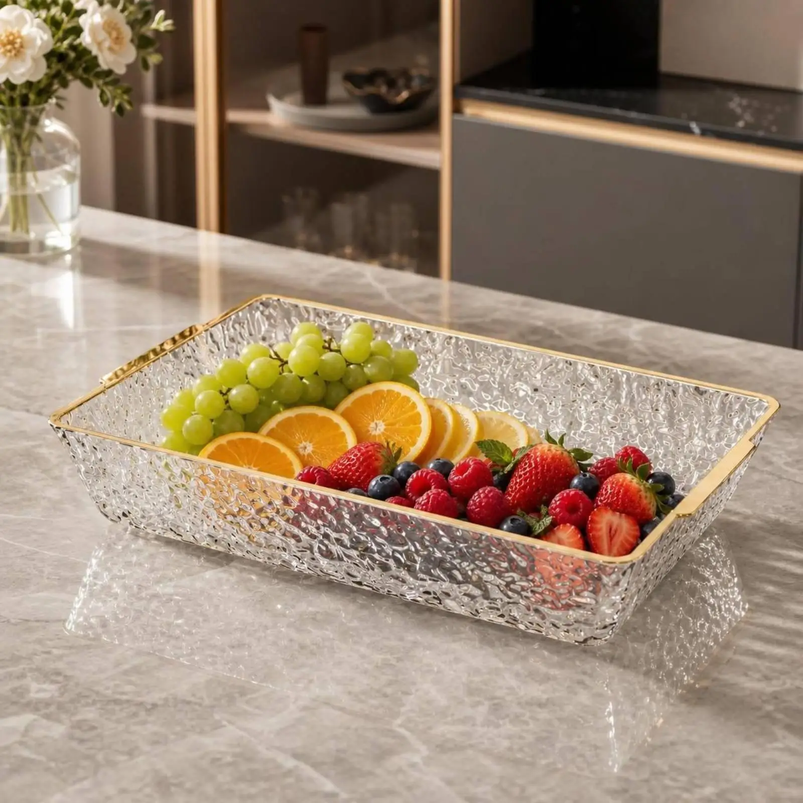 Hammered Texture Centerpiece Tray with Clear Dome Cover for Dessert Table Display