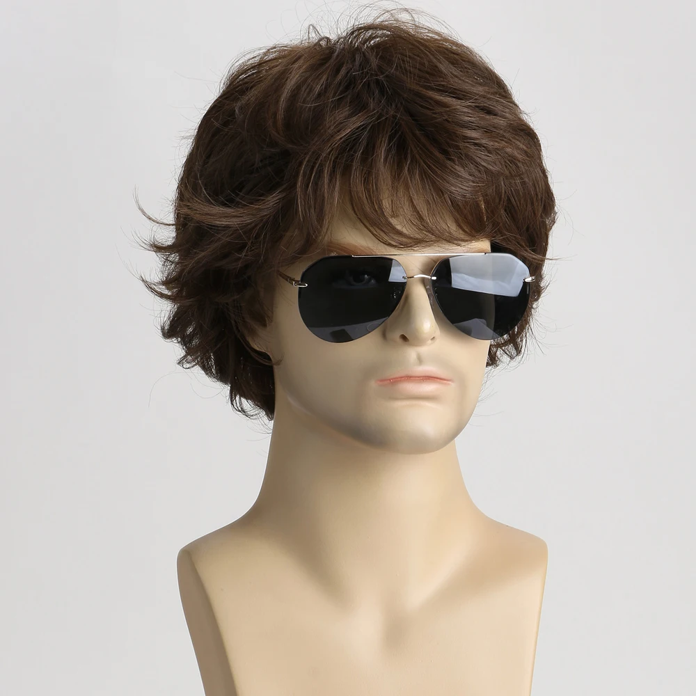 10 Inch Curly Wig Synthetic Short Brown Wig Hair For Men Suitable For Daily Use Christmas Halloween Music Festival Wedding Ball