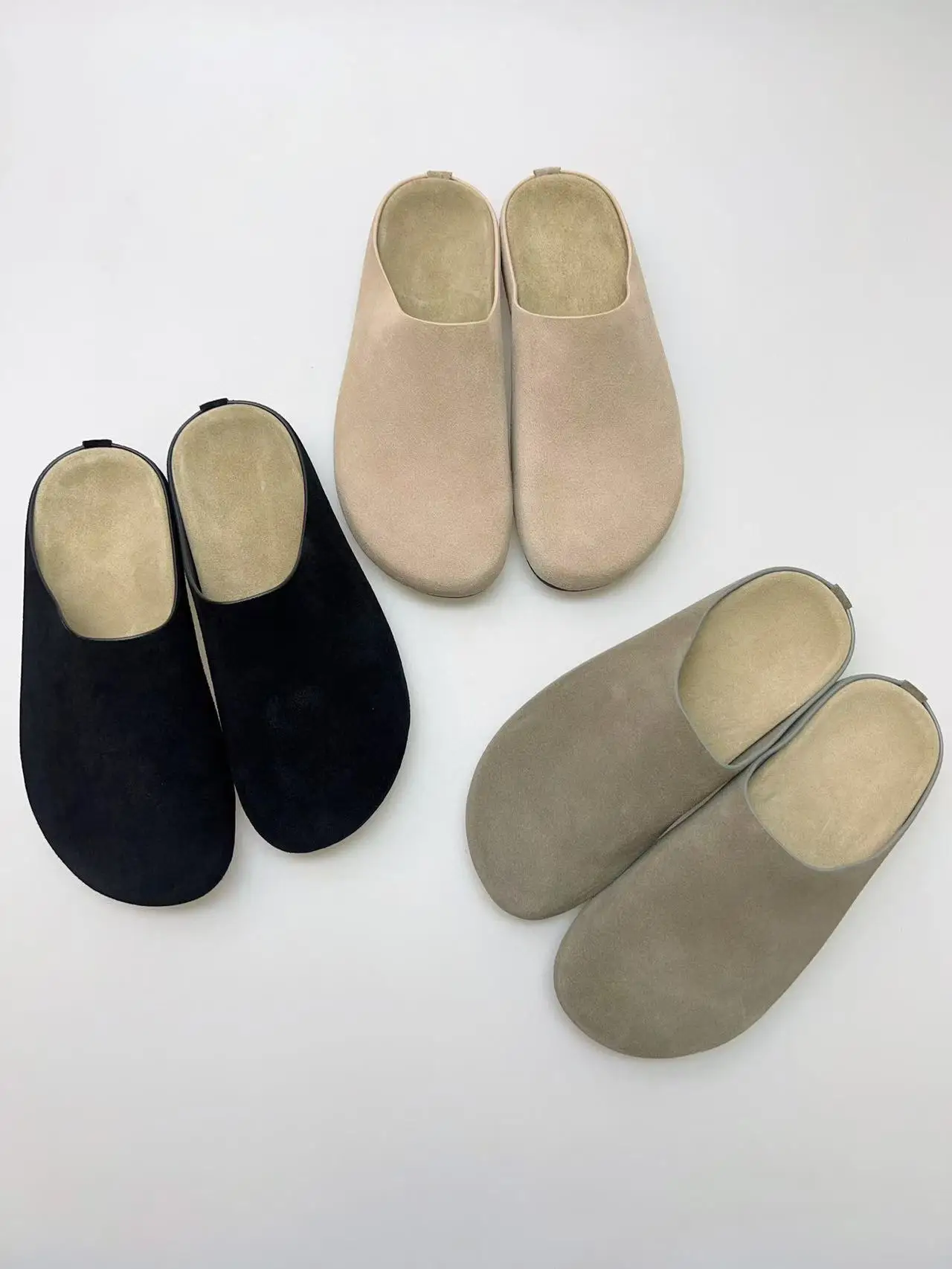 L2510 Old Money Simple Style Muller Slippers Solid Color For Women Cow Susde Leather High Quality Comfortable Women Shoes