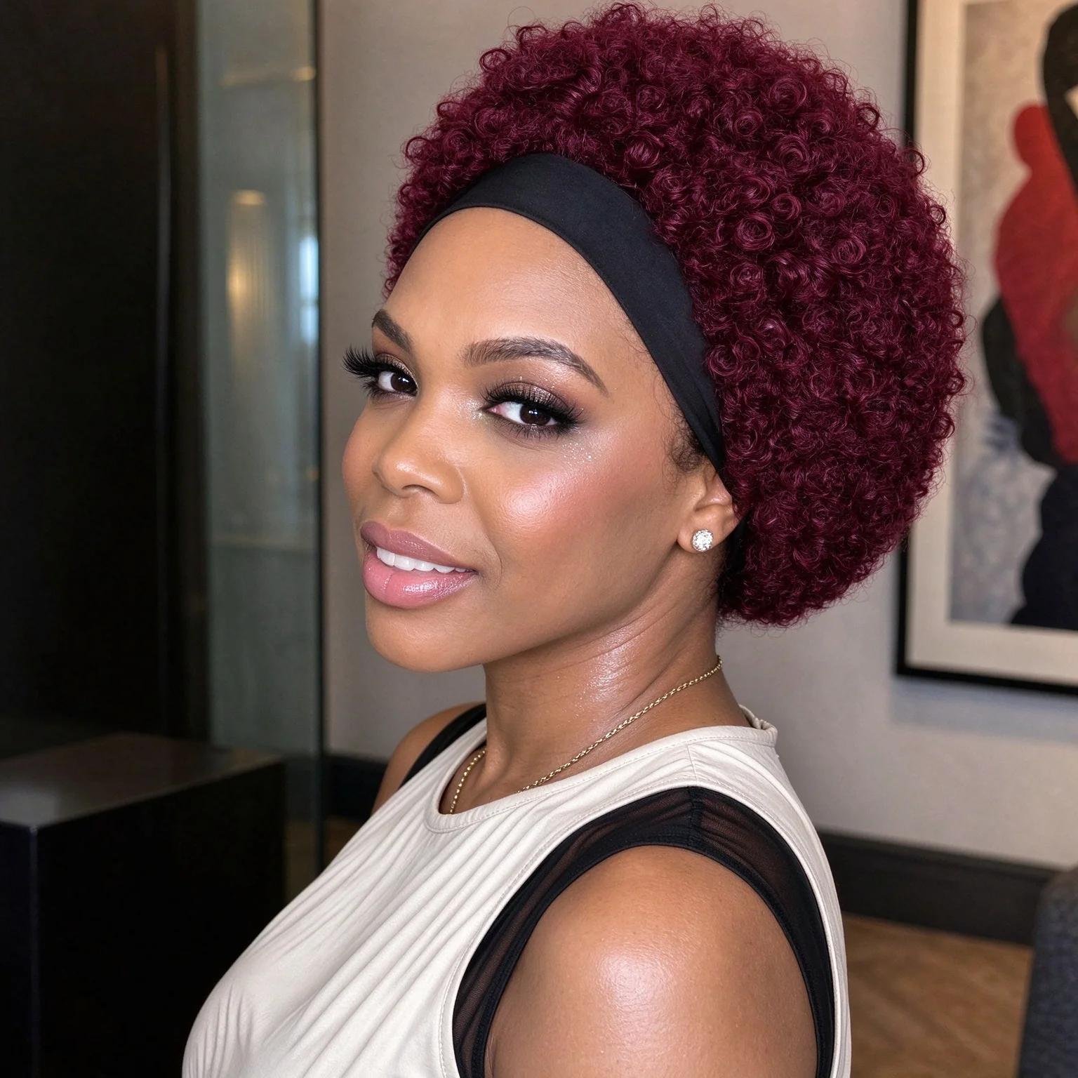 Full Machine Made Human Hair Headband Wig for Women, Short Kinky Curly Afro Headband Wigs, Natural Fluffy Curly Human Hair Wig