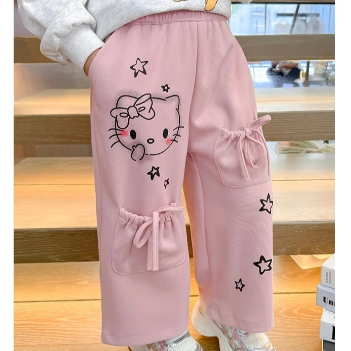 Cartoon Sanrio hello kitty cream girls sweet love sweatpants autumn new baby girl cute cartoon casual pants children's gift