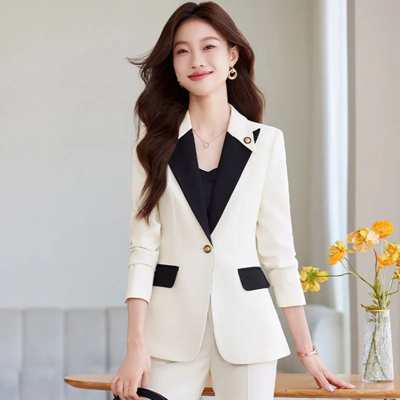 

Весенне-осенний черный, красный, винный лоскутный элегантный блейзер, топ и брюки, комплект из 2 предметов, женский офисный костюм, деловая одежда, комплект брюк