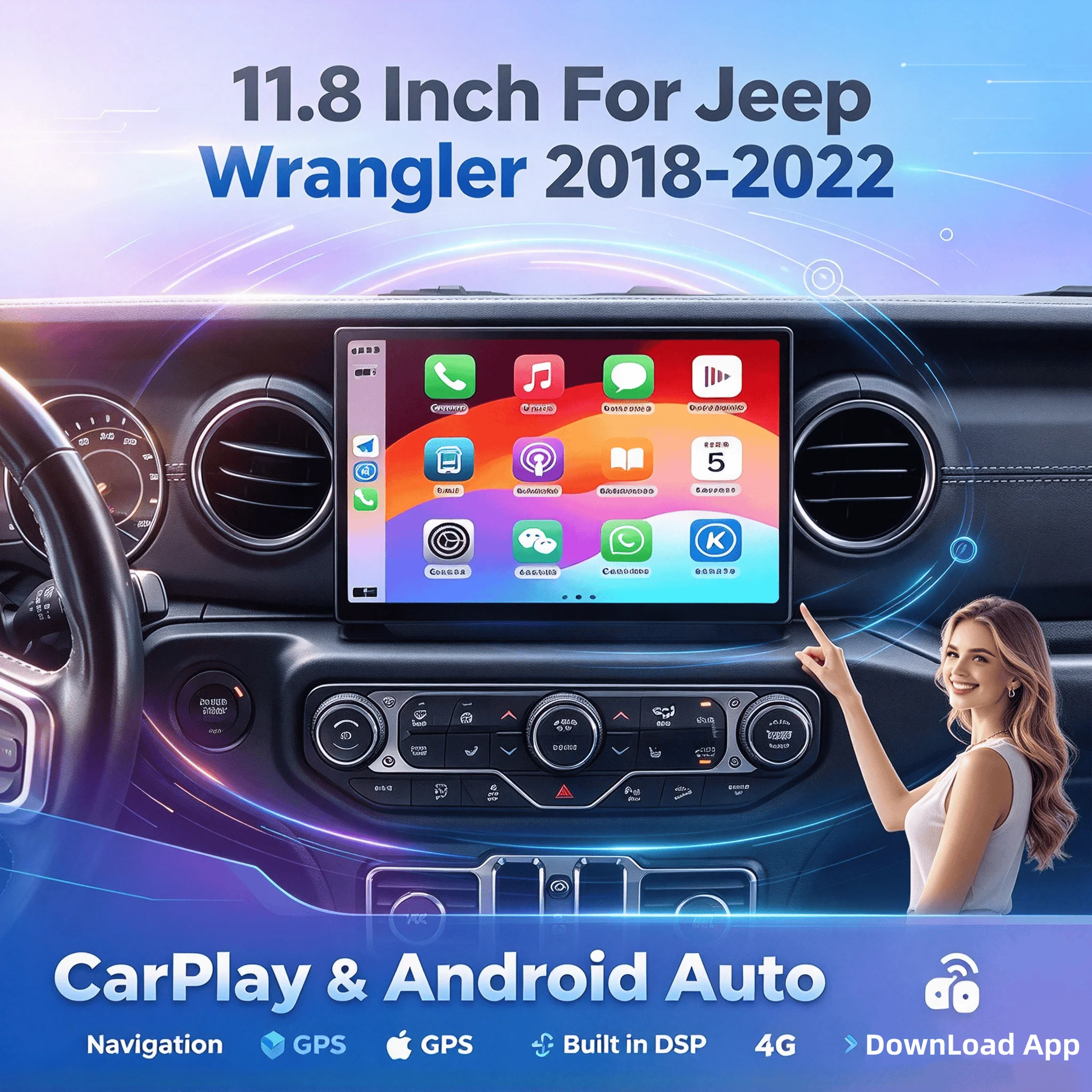 11.8inch For Jeep Wrangler 2018-2022 Android Car Radio Multimedia Video Player Stereo Wireless Carplay GPS Navigation DSP 4G