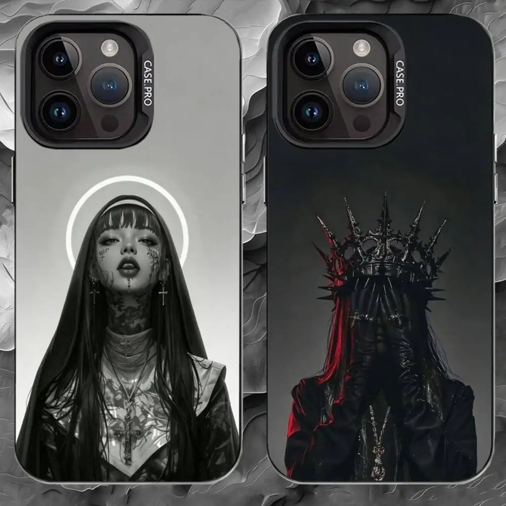 Sister Gothic Dark Wind Phone Case For  iPhone 17 16 15 14 13 12 11 Pro Max Plus Silver Matte Shockproof and scratch-proof