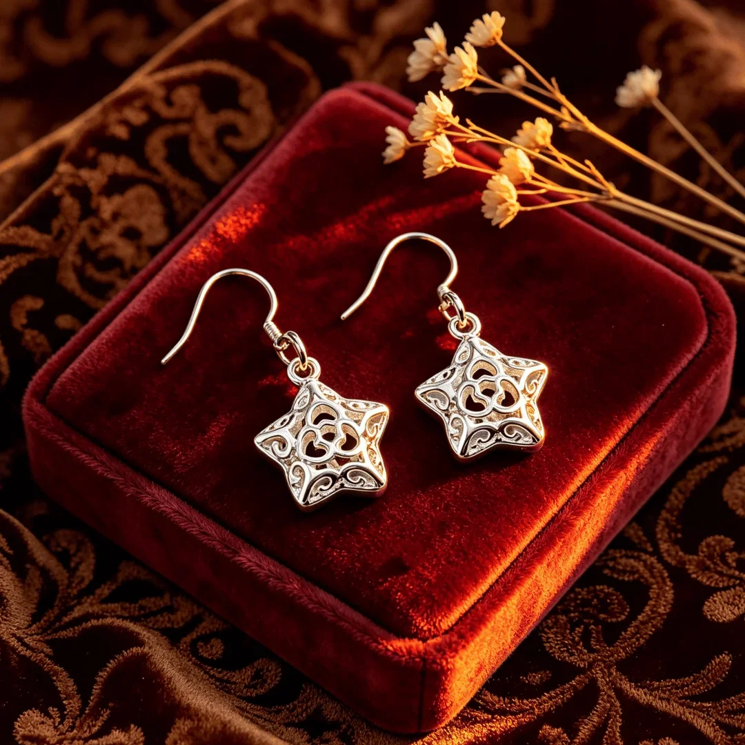 Luxury Brand 925 Sterling Silver Charms Hollow Star bracelet Earrings for Women Street all-match Jewelry Sets Wedding Party gift