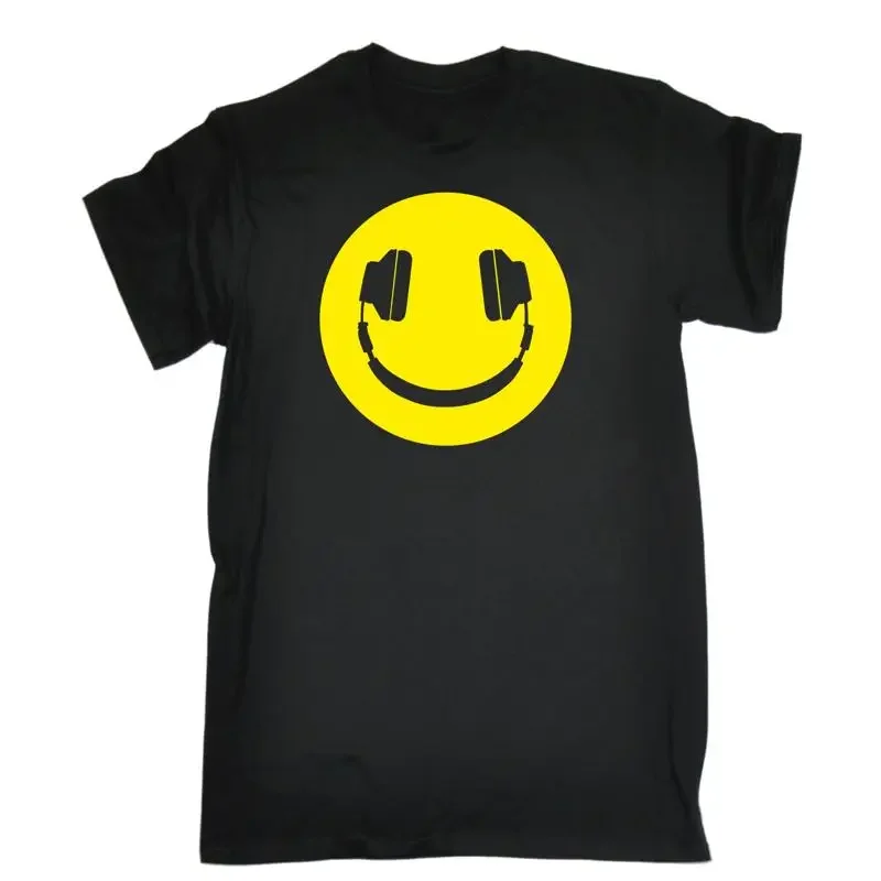 Yellow Headphone Smiling T Shirt Dj Party Dance Rave Fashion Birthday Funny