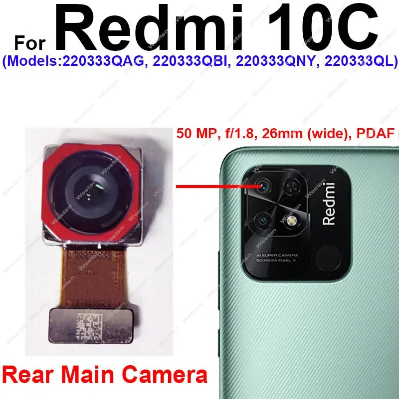 For Xiaomi Redmi 10 10A 10C Rear Front Camera Flex Cable Frontal Selfie Front Facing Back Main Camera Replacement