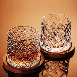 Crystal Drum with Base Whiskey Spin Wine Brandy Glass Bar Home Beverage Cup