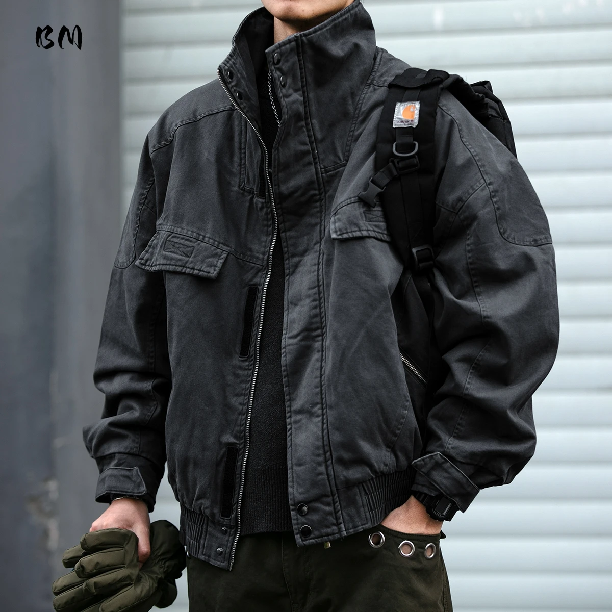 

Mens Korean Vintage Heavyweight Winter Bomber Jacket Fleece Lined Short Washed Workwear High Quality Warm Streetwear Coat Male