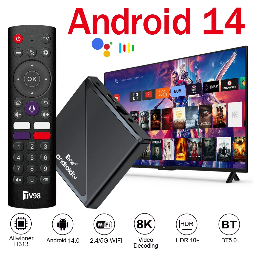 TV Box Android TV98 ATV PRO 2GB 16GB BT 5.0 Smart IPTV set-top box Allwinner H313 Quad Core WiFi 5G USB HDMI 2.0 Android 14.0
