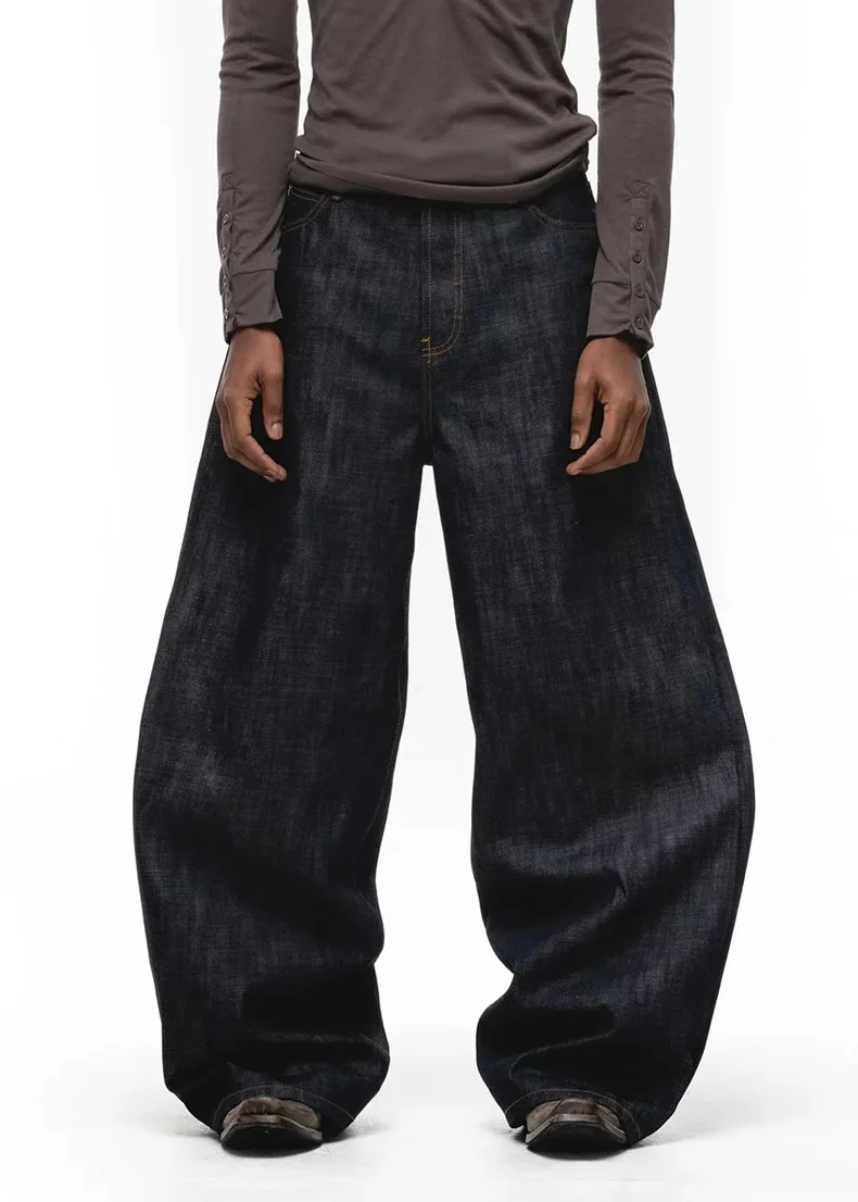 

Мужские повседневные брюки из необработанного денима с красной кромкой в японском стиле, прямого кроя, свободные джинсы