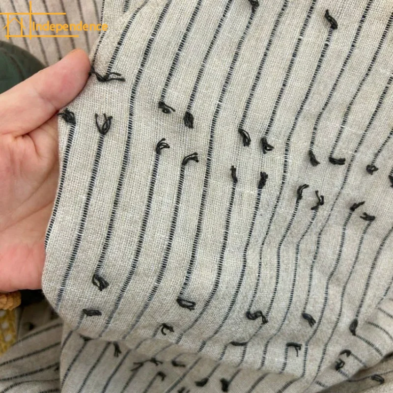 New Cotton and Linen Black Line Jacquard Thickened Window Screen Curtains for Living Room Bedroom Balcony Bay Window Customized