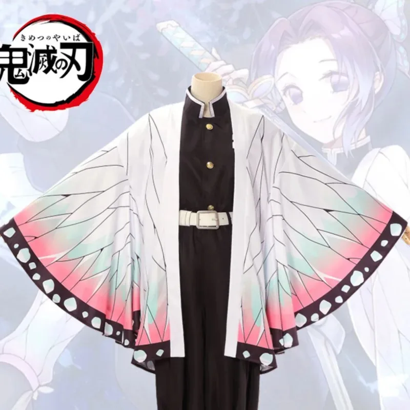 Kochou Shinobu Costume for Kids Anime Wig Demon Slayers Cosplay Butterfly Earrings Kochou Haori Kimono Halloween Uniform