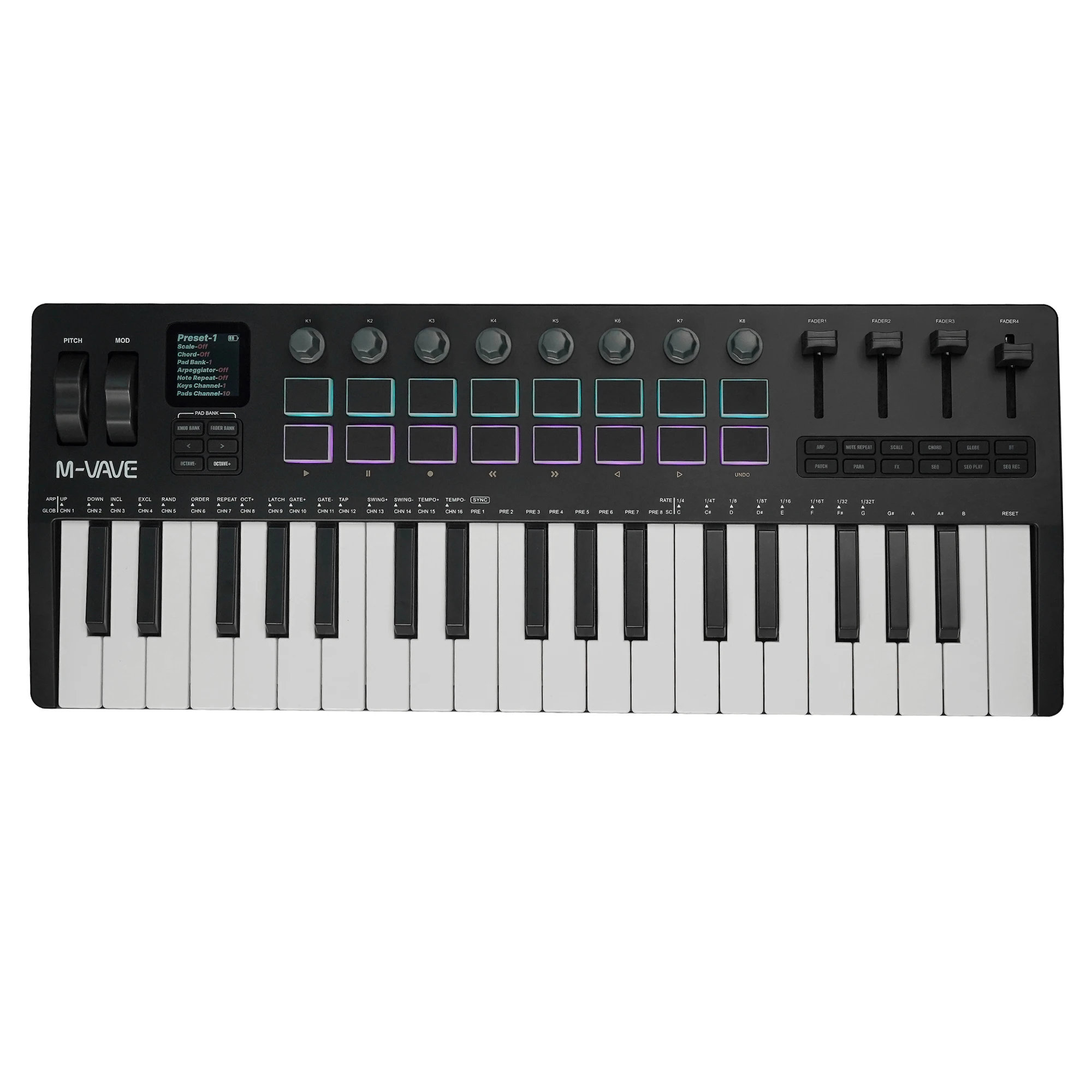 وحدة تحكم PRO 37-Key USB MIDI مع 16 وسادة RGB و8 مقابض تدعم تشغيل البرنامج لجهاز Windows MAC IOS Android