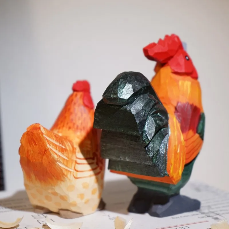 مزرعة الديك والدجاجة اليدوية الخشب النحت الريف تحت عنوان مكتب مكتب منزلي ديكور مجموعة DIY المشهد المنمنمات حلية