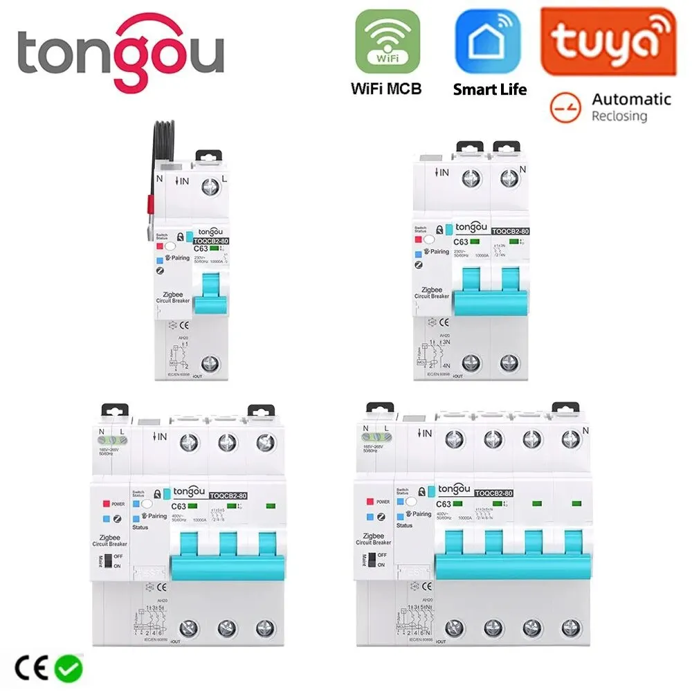 TUYA MCB-Disyuntor de medición de energía WIFI, temporizador de vida inteligente, Control remoto, Interruptor inalámbrico automático, Interruptor recerrante