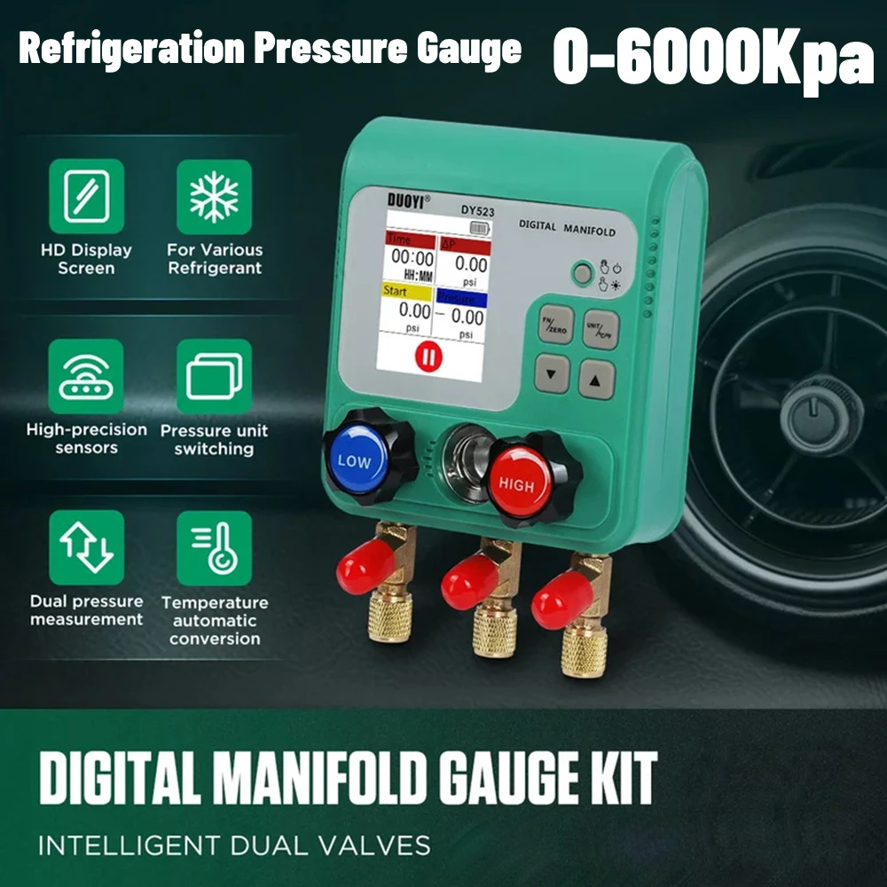 0-6000Kpa Refrigeration Pressure Gauge Digital Manifold Gauge Meter HVAC Air Conditoner Tool Manifold Tester Meter Vacuum Meter