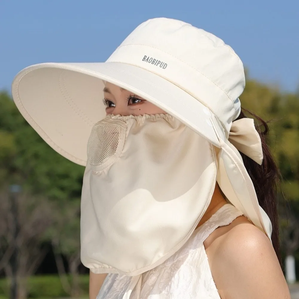 

Fashion Wide Brim Sunscreen Sun Hat Lightweight Face Cover Picking Tea Hat Sun Protection Scarf Neck Flap Hat Hiking
