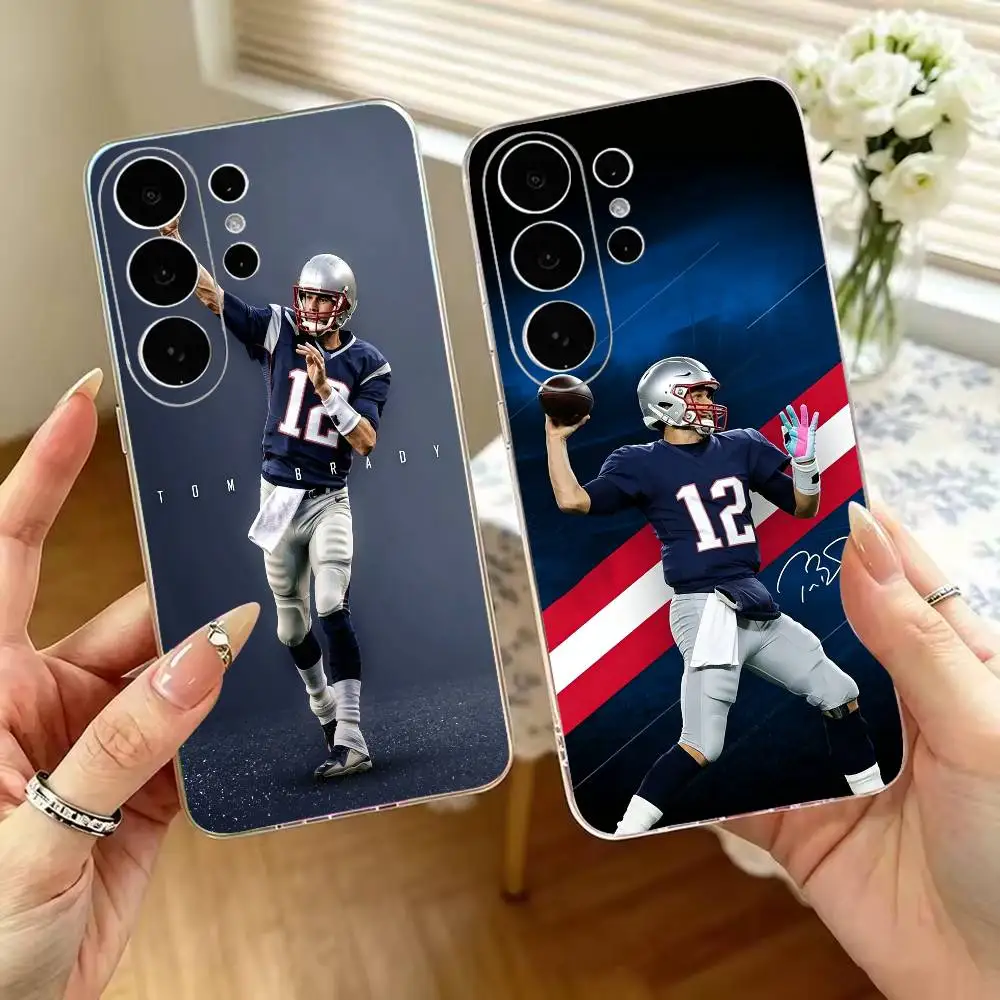 Football GOAT T-Tom Brady NO12 Phone Case For Samsung S25,S24,S21,S22,S23,S30,Ultra,S20,Plus,FeTransparent Cover