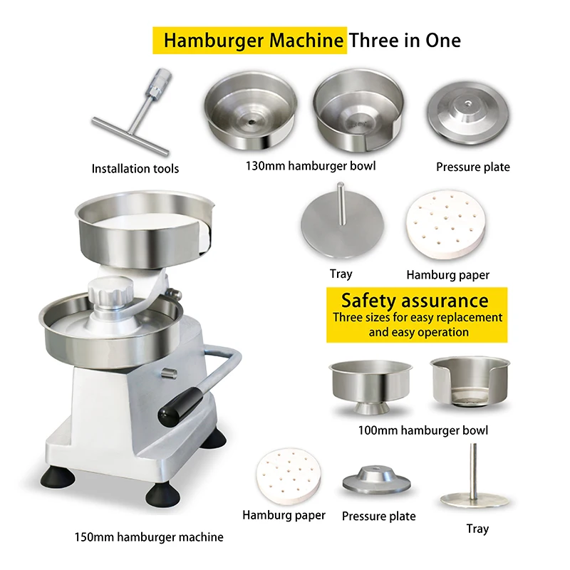 Replaceable 100/130/150mm Manual Meat Pie Making Machine Hamburger Patty Mold Press for Meat Product Preparation