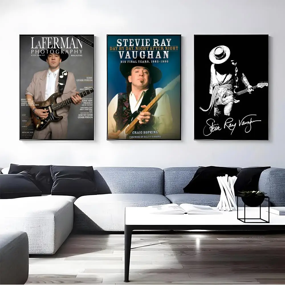Singer Stevie Ray Vaughan Poster Self-adhesive Art Waterproof Paper Sticker Coffee House Bar Room Wall Decor
