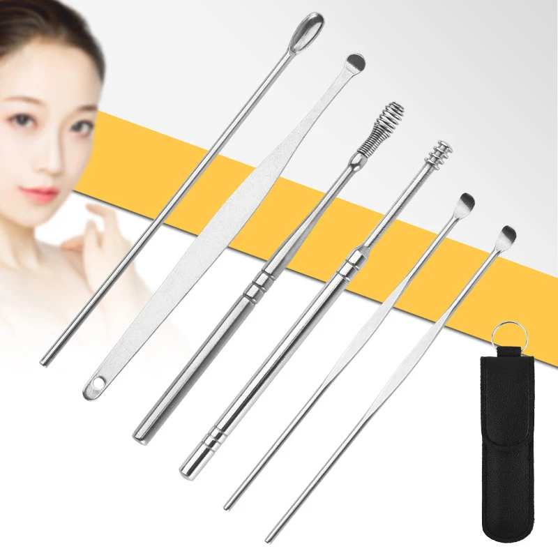 Z. 6PCS/Set Ear Cleaner Tool Ear Wax Pickers Stainless Steel Earpick Wax Remover Spoon Soft Spiral Ear Curette Health Care