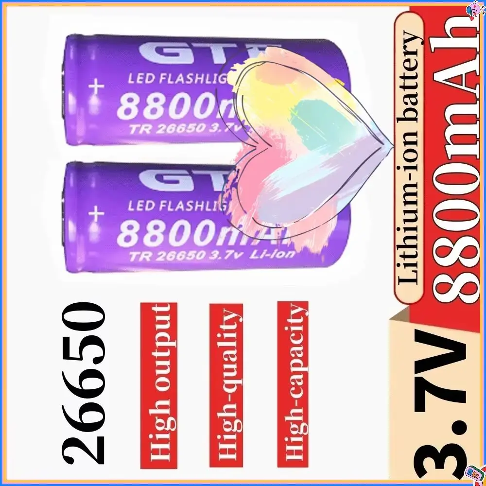 

New upgraded version 26650 3.7V 8800mAh 100% rechargeable lithium ion battery for LED flashlight, high quality. 2025