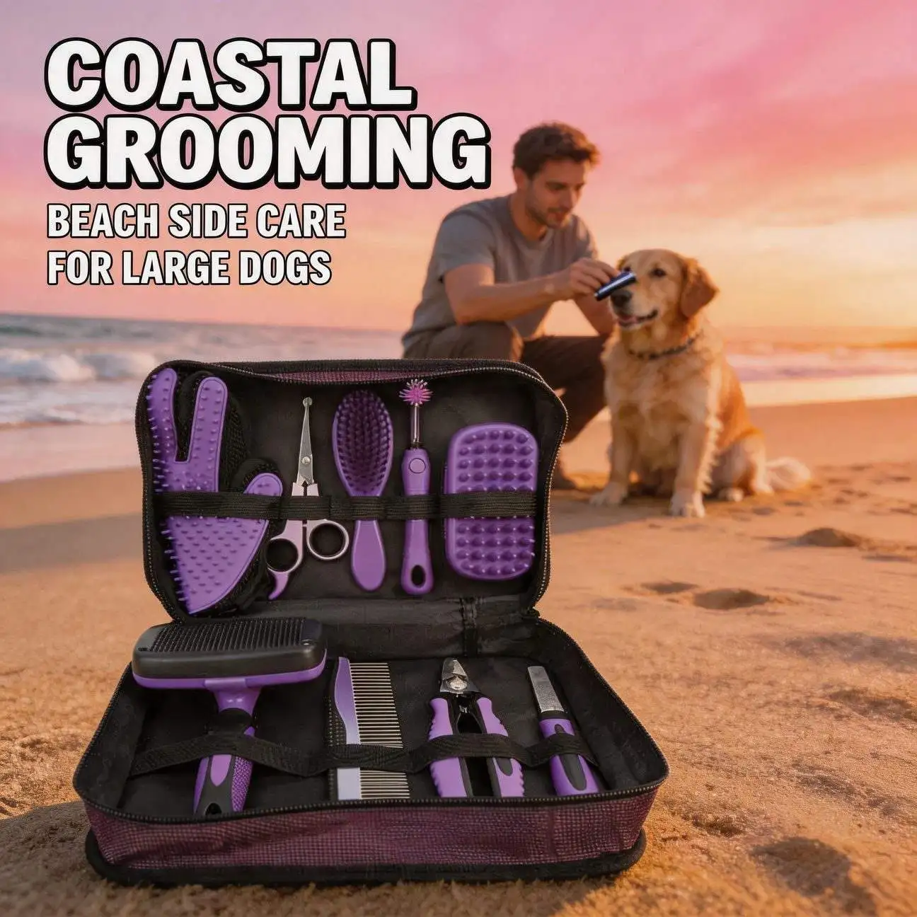 Upgrade Set Pet Cleaning Grooming Tool Comb Dog Push-Button Nail Clipper File for Outdoor Travel