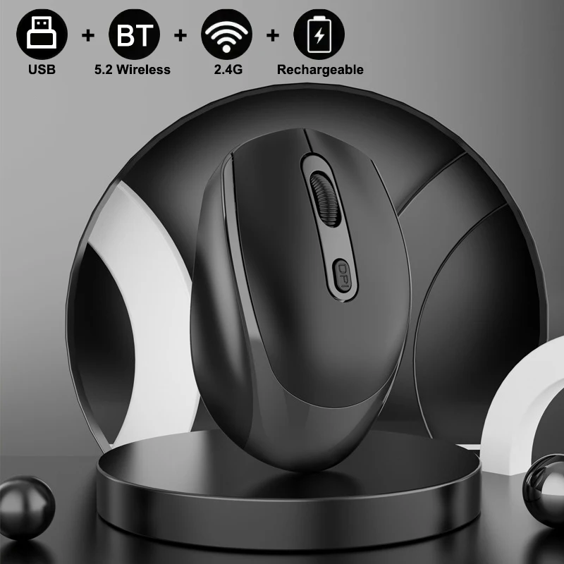 2.4G & BL Dual Mode Rechargeable Wireless Mouse, USB Receiver, Ergonomic Design, Comfort Grip, Multiple Cute Color Options