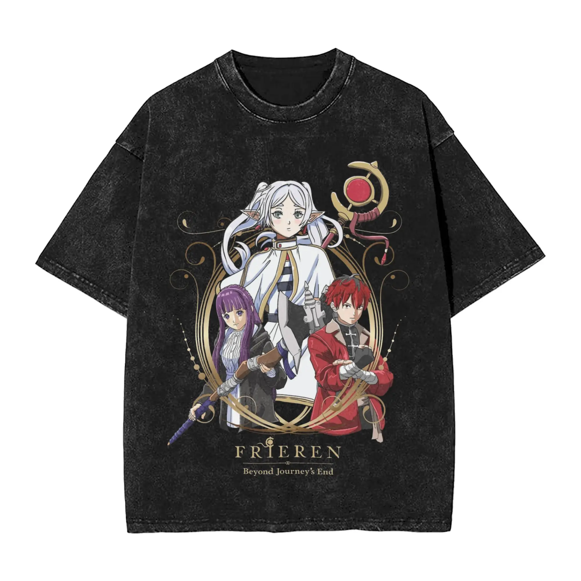 

Frieren Graphic Print T Shirt Vintage Washed Oversized T-Shirts For Mens Women Clothing Summer Short Sleeves Cotton Tees Tops