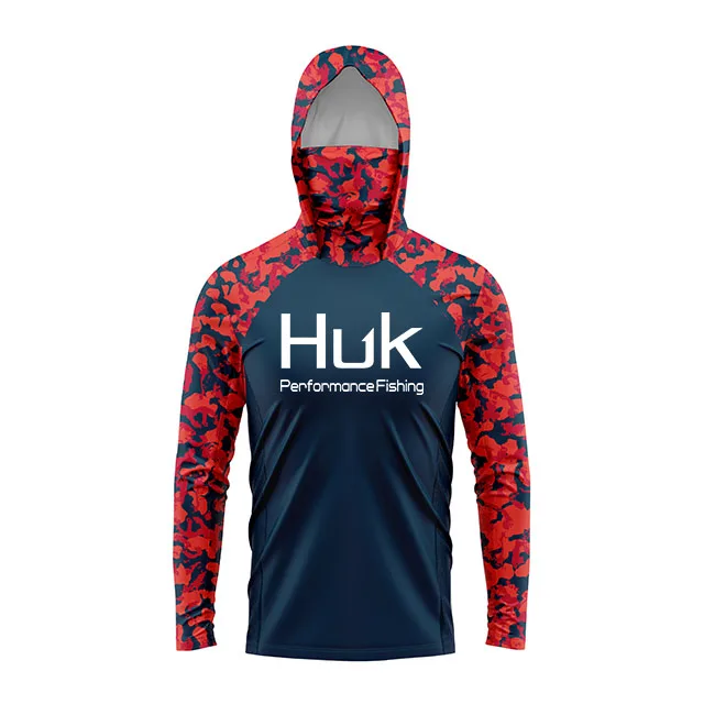 HUK Fishing UPF50+ Gear Angling Clothing Gear Camouflage Outdoor Long Sleeve Mesh UPF F-shirt RightTrack Angling Clothing